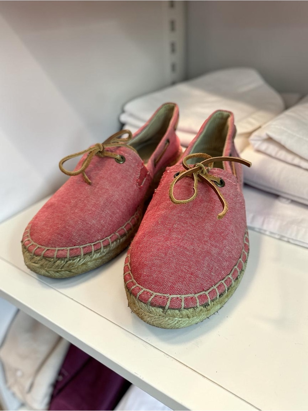 G.H. Bass & Co. Coral Pink Canvas Espadrille Lace-Up Shoes